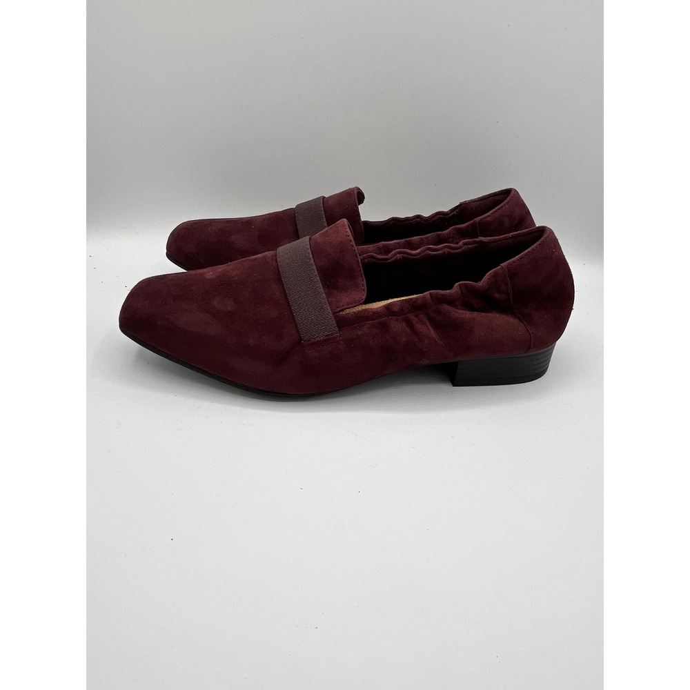 Clarks Pure Tone Burgundy Suede Square Toe Loafers Women Sz 9W Wide 261677925065 - Picture 4 of 9